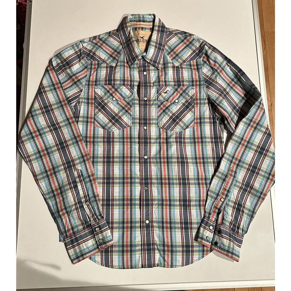 Hollister Western Pearl Snaps Cowboy Shirt Plaid Long Sleeve Mens Size Large